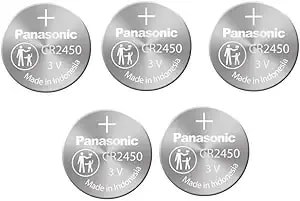 5 X cr2450 Panasonic 3 Volt Lithium Coin Cell Batteries