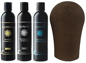 Tan Physics True Color Sunless Tanner, Exfoliator & Tan Extender 8oz With Tanning Mitt – Self-Tanning Lotion – Streak-Free, Natural Glow – Long-Lasting, Fast-Absorbing Formula