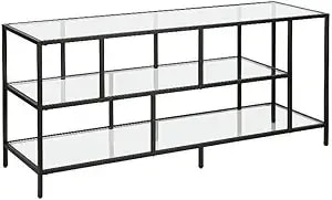 Henn&Hart Rectangular Tv Stand With Glass Shelves For Tv'S Up To 60" In Blackened Bronze, Tv Stands For The Living Room