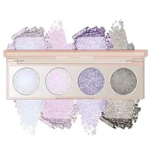 Hosaily 4 Colors Holographic Multichrome Eyeshadow Palette, Douchrome Metallic Glitter Color Shifting Eye Shadow Brightener Creamy Shimmer Inner Conner Face Eyeshadow Highlighter Makeup palette03