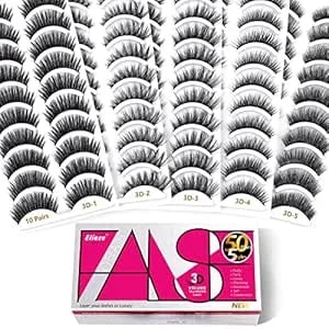 Eliace False Eyelashes Natural Look Cat Eye Lashes Wispy Strips 3d Mink Lashes Fulffy,New 50 Pairs 5 Styles Fake Eyelashes,Faux Volume Curly Full,Thin Lash Band Soft Comfortable Lightweight Lash Pack