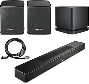 Bose Smart Soundbar, Black, Bundle With 2x Wireless Surround Speakers, Bass Module 500, 6' Hdmi 2.0 Cable