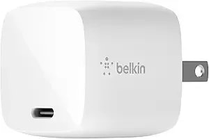 Belkin Usb C Charger Block 30w - Gan Power Delivery - Fast Charging Usb-C Charger For Iphone 17, Air, Pro, Pro Max, Macbook, Ipad, Airpods, Apple Watch, Nintendo Switch 2 - White