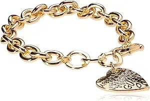 Guess "Basic" Graffiti Logo Heart Toggle Charm Bracelet