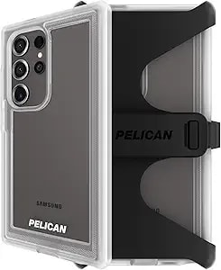 Pelican Voyager - Samsung Galaxy s24 Ultra Case [6.8”] [18ft Mil-Std Drop Protection] [Wireless Charging] Rugged Phone Case For Samsung Galaxy s24 Ultra W/Belt Clip Holster Stand - Anti Yellow - Clear