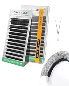 Nagaraku Narrow 3d W Eyelash Extension, Small Spacing 3d Clover Lash Supplies Natural Soft Premade Fans Pbt Cluster W Shape Lash Easy Fanning Yy False Lashes Makeup Solon Matte Black - 0.07d 8-15 Mix