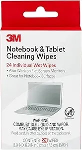 3m Notebook Screen Cleaning Wipes, 3.9 X 6.9 Inches (cl630), White, 24 Individual Wet Wipes (Packaging May Vary)
