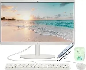 Hp 21.5" Fhd All-In-One Desktop Computer, Quad-Cores Intel n100, Windows 11 & 8-In-1 Docking Hub, Keyboard & Mouse Included, White (White, 8gb Ram - 384gb Storage)