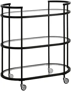 Henn&Hart 30" Wide Oval Bar Cart In Blackened Bronze, Bar Carts For The Home