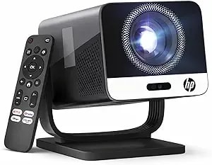 Hp mc475 Official Licensed App Native 1080p Full Hd Mini Projector With Wifi & Bluetooth, Portable Projector 4k Support, Auto Focus, Short Throw Smart Movie Projector For Outdoor & Bedroom