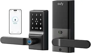 Eufy Security Smart Lock c33, Keypad Door Lock With Handle, Fingerprint Door Knob, Keyless Entry Door Lock For Front Door And Bedrooms, Electronic Deadbolt, Wi-Fi, App Control, ip53 Waterproof, Black