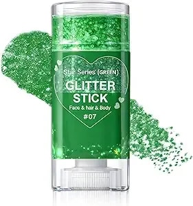 Ionsgako Green Body Glitter Stick, Face Body Glitter Gel Holographic Hair Glitter Halloween Chunky Sequin Waterproof Face Paint Stick Glitter Makeup For Women