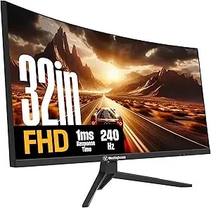 Westinghouse 32 Inch Curved Gaming Monitor, 240hz, 1ms, Fhd 1080p, 1500r, 3000:1 Contrast Ratio, 118% Srgb, Amd Freesync, Eyecare, For Pc Games With Built-In Speakers, Displayport, Hdmi-Black