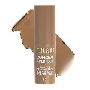 Milani Conceal + Perfect Blur Out Skin Tint Stick - Light To Medium Coverage Tinted Moisturizer Stick With Vitamin C & E - Soft Matte, Pore Blurring Natural Finish 15-Deep Tan Neutral Olive
