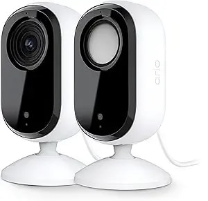 Arlo Essential Indoor Security Camera 2k (2nd Gen, 2023 Release) - Wired Plug-In Power, Person Recognition, Animal Detection, 1-Month Trial Of Secure Plan, Automated Privacy Shield, 2 Cam, White