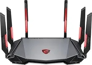 Msi Radix axe6600 Wifi 6e Tri-Band Gaming Router, Ai Qos, Rgb, 1.8ghz Quad-Core Processor, Mu-Mimo, Tri Band Gigabit Wireless, 8-Stream, High Speed Long Range Gaming Router