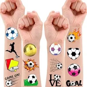 60 Pcs Soccer Ball Pre-Cut Temporary Tattoos Themed Birthday Party Decorations Favors Supplies Decor Goodie Bags Fillers Football Sports Player Tattoo Stickers Gifts For Game Boys Girls Class