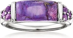Ross-Simons Purple Turquoise And .10 Ct. T.W. Amethyst Ring In Sterling Silver