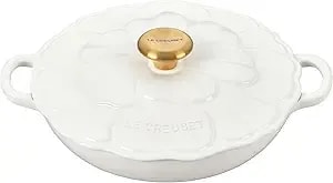 Le Creuset Enameled Cast Iron Signature Petal Braiser, 2.25 Qt., White W/Gold Knob