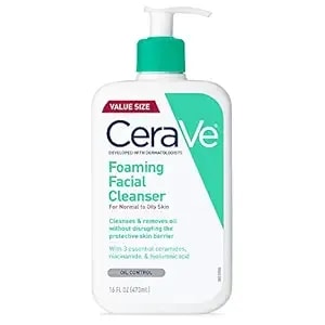 Cerave Foaming Facial Cleanser, Daily Face Wash For Oily Skin, Hyaluronic Acid + Ceramides + Niacinamide, Fragrance Free, Non-Drying Oil Control Face Wash, 16 Fluid Ounces
