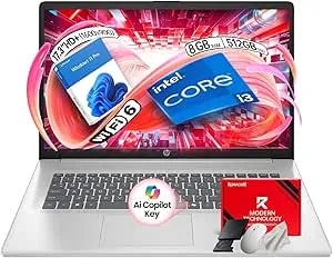HP 17-Inch Student & Business Laptop - Intel 8-Core i3-N305 - AI Copilot Key - 8GB RAM - 512GB SSD - Windows 11 Pro - W/Redragon Bundle - Numeric Keypad - Wifi 6 - Silver