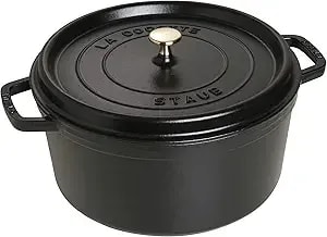 Staub Cast Iron Round Cocotte, Dutch Oven, 9-Quart, Serves 9-10, Made In France, Matte Black