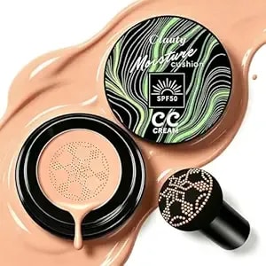 Cushion Cc Cream Foundation Makeup With Spf 50+, Full Coverage Foundation Color Corrector, Moisturizing Concealer Sunscreen Foundation For Mature Skin,Tattoo Cover Up, 24h Wear (Buff Beige)