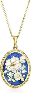 Ross-Simons Lapis And Multicolored Enamel Flower Pendant Necklace In 18kt Gold Over Sterling. 18 Inches