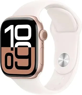 Apple Watch Series 10 [Gps 42mm Case] Smartwatch With Rose Gold Aluminum Case With Light Blush Sport Band - S/M. Fitness Tracker, Ecg App, Always-On Retina Display, Water Resistant