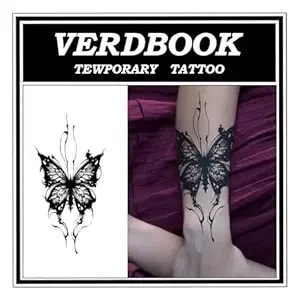Semi Permanent Tattoos, 2 Sheets Temporary Tattoo Kit With Realistic Body Stickers, Long Lasting 1-2 Weeks, Fake Tattoo For Women Men Adult, Waterproof & Non-Reflective, Blackened Butterfly​​