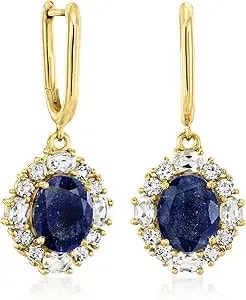 Ross-Simons 6.50 Ct. T.W. Sapphire And 2.80 Ct. T.W. White Topaz Drop Earrings In 18kt Gold Over Sterling