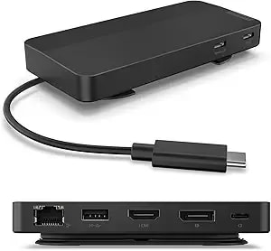 Lenovo Usb-C Dual Display Travel Dock - 7 Ports, Integrated Usb-C Cable, Universal Compatibility, Dual Displays At 4k - Black