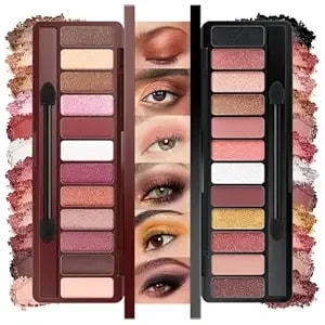 Wantuoluo 2-Pack 12-Color Nude Eyeshadow Palette With Mirror– Matte, Shimmer & Glitter Pigments Eye Makeup For Artists, Waterproof, Cruelty Free, Nude Pink Purple Brown Red Powder
