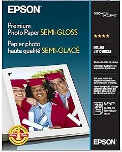 Epson Premium Photo Paper Semi-Gloss, 8.5 X 11 Inches, 20 Sheets (s041331)
