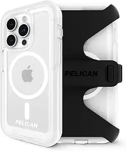 Pelican Voyager Series - Iphone 15 Pro Max Case 6.7" [Compatible With Magsafe] [Anti-Yellow] Magnetic Charging Phone Case With Belt Clip Holster Kickstand [18ft Military Grade Drop Protection] - Clear