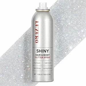 Glitter Spray For Hair Face Body Clothes, Holographic Glitter Hairspray Long Lasting Quick Dry Shimmer Makeup For Mardi Gras Festival Rave Accessories, 6.34oz (Rainbow Silver)