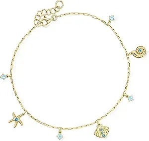 Ross-Simons 0.60 Ct. T.W. Swiss And London Blue Topaz Sea Life Anklet In 18kt Gold Over Sterling. 9 Inches