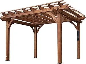 Backyard Discovery Beaumont 12' X 10' Traditional Cedar Wood Pergola Kit With Trellis Roof, All-Season Durability, High-Wind Rating, Powerport, Shade For Outdoor Patio, Deck, Garden, And Entertaining