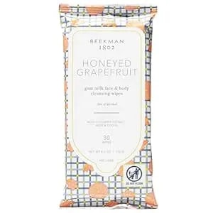Beekman 1802 Face Wipes – Makeup Remover Wipes For Face, Facial Cleansing Wipes That Remove Makeup & Dirt, Travel Essentials, Face Wipes With Goat Milk & Aloe, Honeyed Grapefruit 30 Count