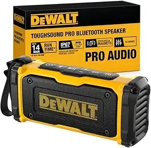 Dewalt Heavy Duty Magnetic Toughsound Pro Bluetooth Speaker – 22w Jobsite Wireless Portable Speaker W/Built-In Magnets, ip67 Dust & Waterproof, 14h Runtime, Auracast Multi-Speaker Linking & Eq Modes