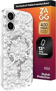 Zagg Milan Snap Case For Iphone 17 - White Boho Blossom, Graphene Strengthened Phone Case With Drop Protection (13ft/4m), Textured Edges & Sparkle Design, Magsafe Charging Compatible