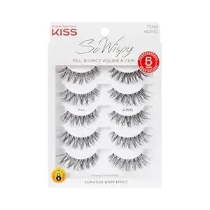 Kiss So Wispy, False Eyelashes, 'Pixie', 12mm, Includes 5 Pairs Of Lashes, Easy To Apply, Reusable Lash Clusters