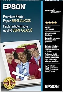 Epson Premium Photo Paper Semi-Gloss, 4 X 6 Inches, 40 Sheets (s041982)