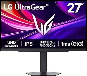 Lg 27g810a-B 27-Inch Ultragear 4k Uhd (3840 X 2160) Ips Gaming Monitor, Dual Mode Uhd 180hz Or Fhd 360hz, 1ms, Nvidia G-Sync, Amd Freesync Premium, Vesa Displayhdr 400, Hdmi 2.1, Black