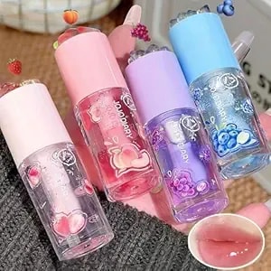 4 Pcs Hydrating Lip Gloss Oil Set, Fruit Flavored Gloss, Moisturizing Lip Blam Lip Skincare, Plumping Lip Oil Non-Sticky & Glossy Finish, Cute Lip Make-Up For Girls, Party Gift - Hydrating, Nourishing, Moisturizing