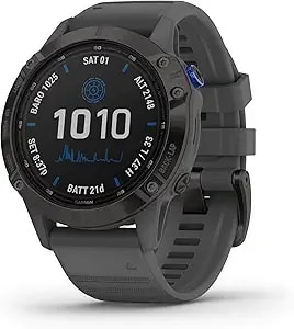 Garmin Fenix 6 Pro Solar (Gps,1.4 Inches) Solar-Powered Multisport, Advanced Training Features And Data, Black With Slate Gray Band (Renewed)