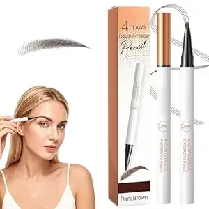 2026 New Microblading Eyebrow Pencil, 4-Tipped Waterproof Long-Lasting Fine Stroke Brow Pen With Micro-Fork Tip, Natural 3d Eyebrow Makeup For Daily Use (Dark Brown)