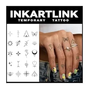 Inkartlink Tattoo Tech, 2 Sheets Medium Semi Permanent Tattoo, Adult Art Design Temporary Tattoos, Lasts 1-2 Weeks, Waterproof, Realistic Look, No Adhesive, No Reflection (Woman'S Finger Flowers)