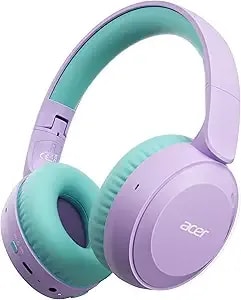 Acer Kids Bluetooth Headphones, 85/94db Volume Limiter, Foldable Wireless Over-Ear Headphones For Ipad, Travel, 60h Playtime, Bluetooth 6.0, Built-In Mic, Purple Green, ohr668