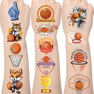 Basketball Temporary Tattoos Stickers - 6 Sheets Basketball Party Favors Supplies Team Sport Themed Face Tattoo For Kids Adult Birthday Party Decorations Classroom Prizes